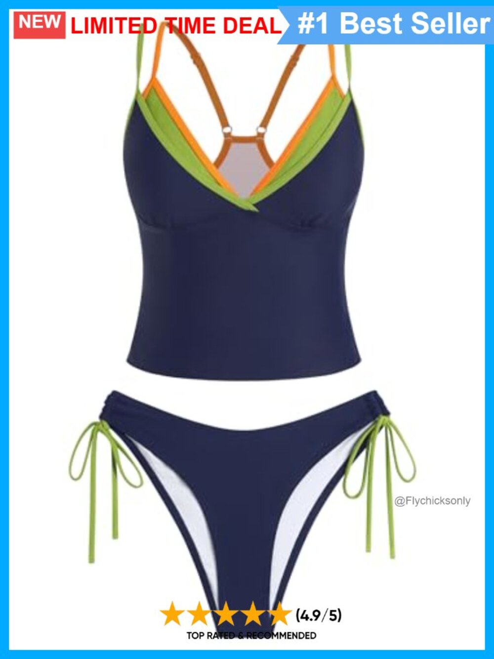 Double Layer V Neck Tankini Set Color Block Two Piece Swimsuit